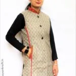 HimalayanKraft Women Kullu Handloom Woven Design Long Jacket Grey Checked-2