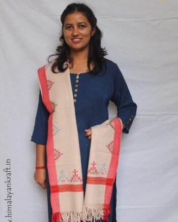 Kullu Handloom Elegant Design Pure Wool Stole - Light Grey