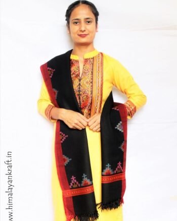 Kullu Handloom Pure Wool Stole - Black - Tree Design