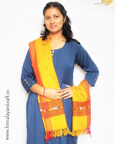Kullu Handloom Elegant Design Pure Wool Stole - Yellow