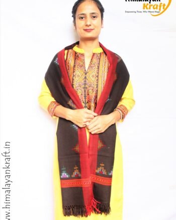 Kullu Handloom Elegant Tree Design Pure Wool Stole - Black