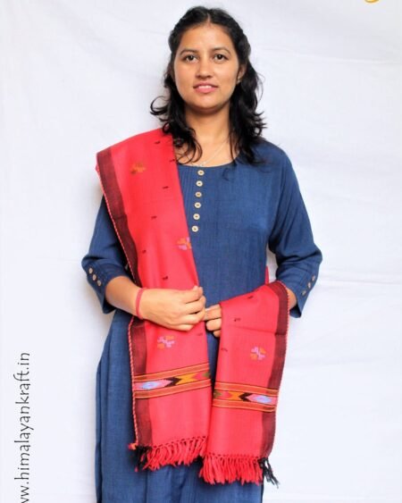 Kullu Handloom Kullu Kingri Jaal Design Pure Wool Stole - Red