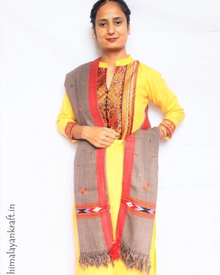 Kullu Handloom Kingri Bel Jaal Design Pure Wool Stole - Grey