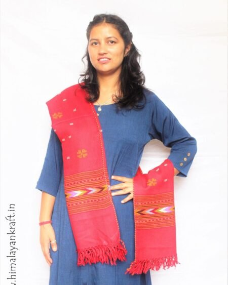 Kullu Handloom Kingri Full Body Design Pure Wool Stole - Maroon