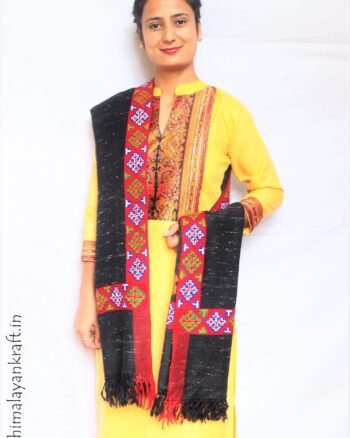 Kullu Handloom Mor Panja Design Pure Wool Stole - Black MS