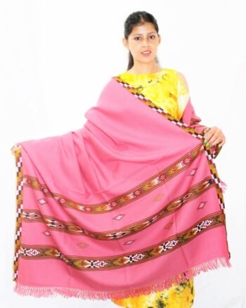 Pink 3 Patti Woven Wool Kullu Shawl
