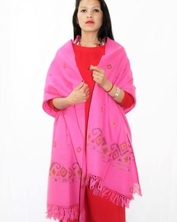 Pink Bel Jaal Kullu Design Woolen Shawl