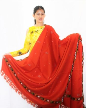 Red Kangu Design Wool Woven Kullu Shawl