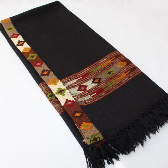 Weaver's Pride Wool Black Kullu Shawl - Akhroti - HimalayanKraft