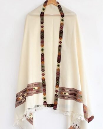 Kullu Sheep Wool White Shawl - Akhroti