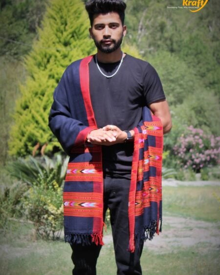 Elegant Men's Scarf: Handloom Woven Pure Wool Stole - Blue