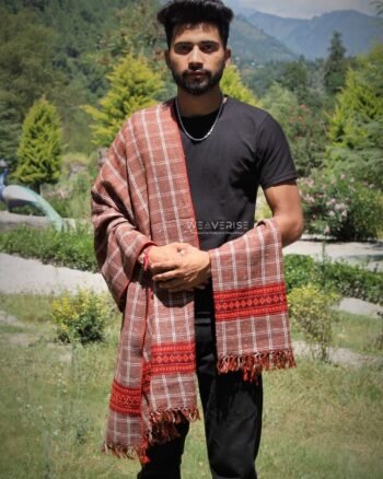 Classic Red and Black Kullu Wool Men Stole/Scarf