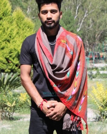 Kullu Patterned Men's Wool Stole Scarf with Fringes - Grey