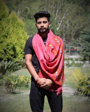 Hand-loom Woven Sheep Wool Men's Stole Scarf - Pink