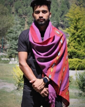 Hand-loom Woven Sheep Wool Men's Stole Scarf - Violet
