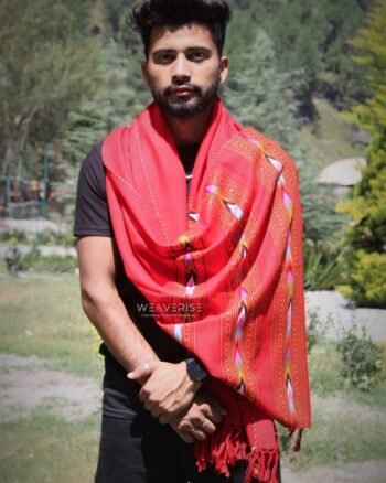 Sheep Wool Stole Scarf with Kullu Design in Stunning Red for Men