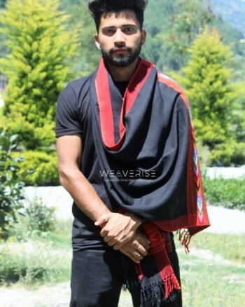 Black Kingri Design Hand-loom Woven Wool Stole Scarf for Men