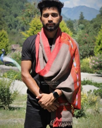 Hand-loom Woven Fine Wool Stole Scarf for Men in Elegant Grey