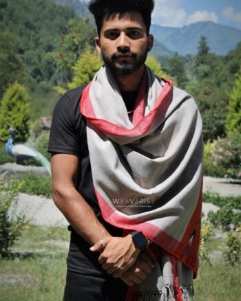 Elegant Light Grey Men's Wool Woven Stole Scarf