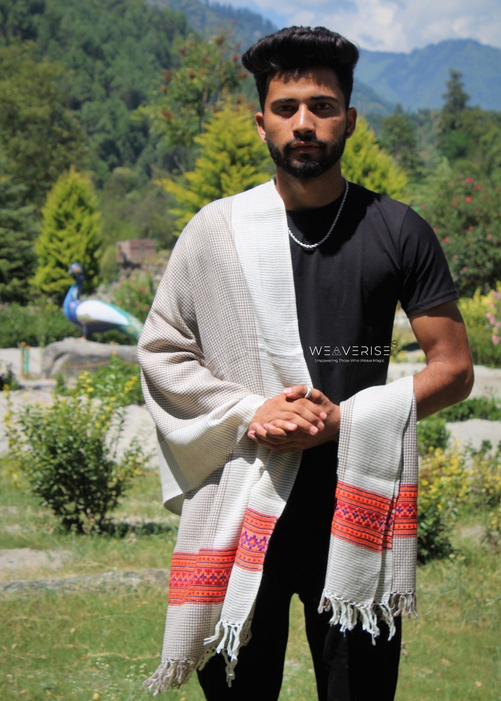 Soft Wool Stole for Men in a Timeless White Line Checked Design