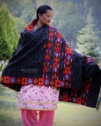 Luxurious Kinnauri Wool Shawl with Handwoven Design -MS Black