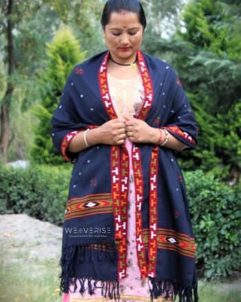 Blue Hand Woven Kullu Handloom Pure Wool Shawl