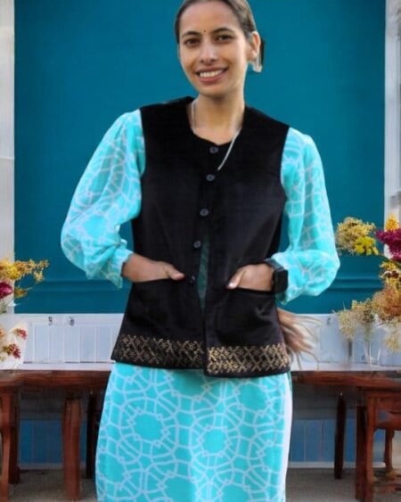 Elegant Velvet Himachali Sadri – Half Jacket with Stone Work