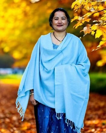 Handloom Woven Angora Stole – Steel Grey – Soft, Lightweight