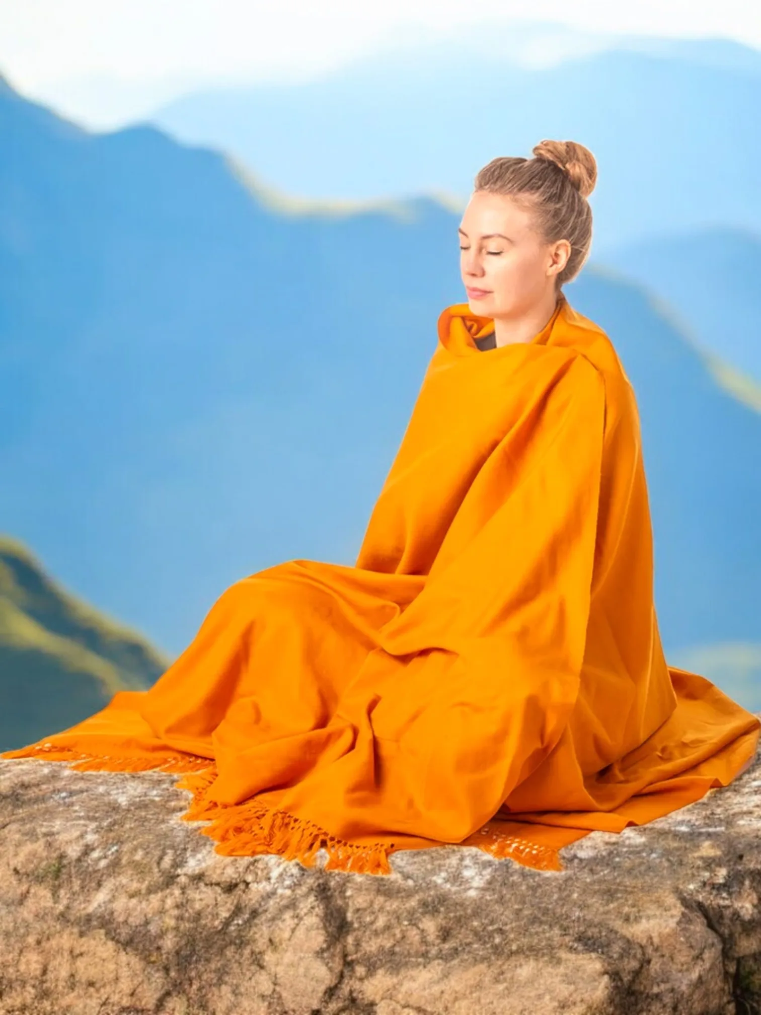 Bhagwa Kesri Shawl in Angora Wool For Women girls for Kumbh mela 2025