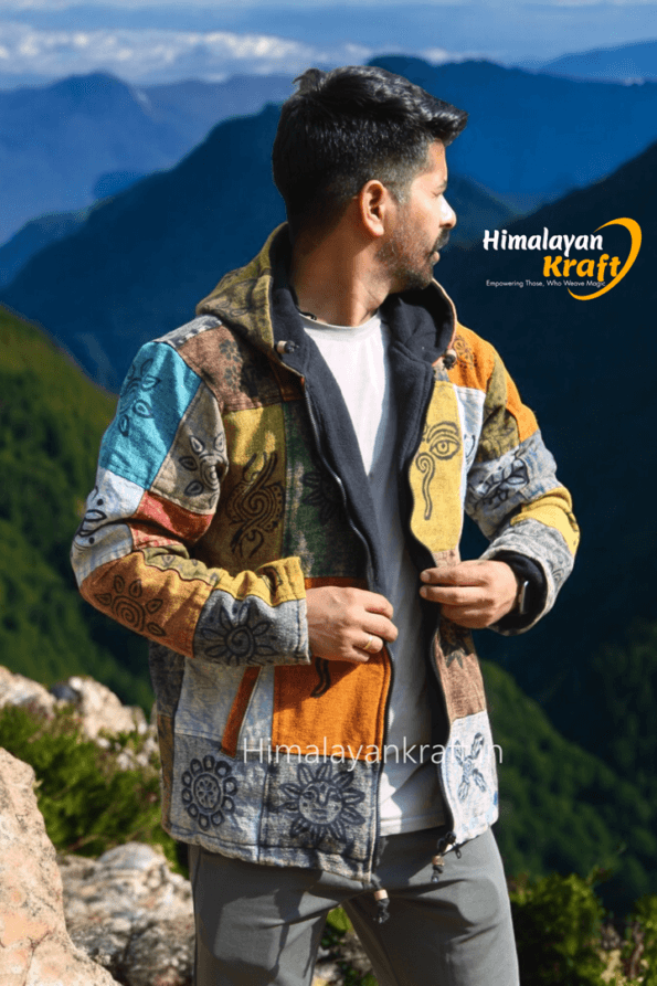 Tribal Motif Design Hoodie Jacket – Himalayan Warmth & Style