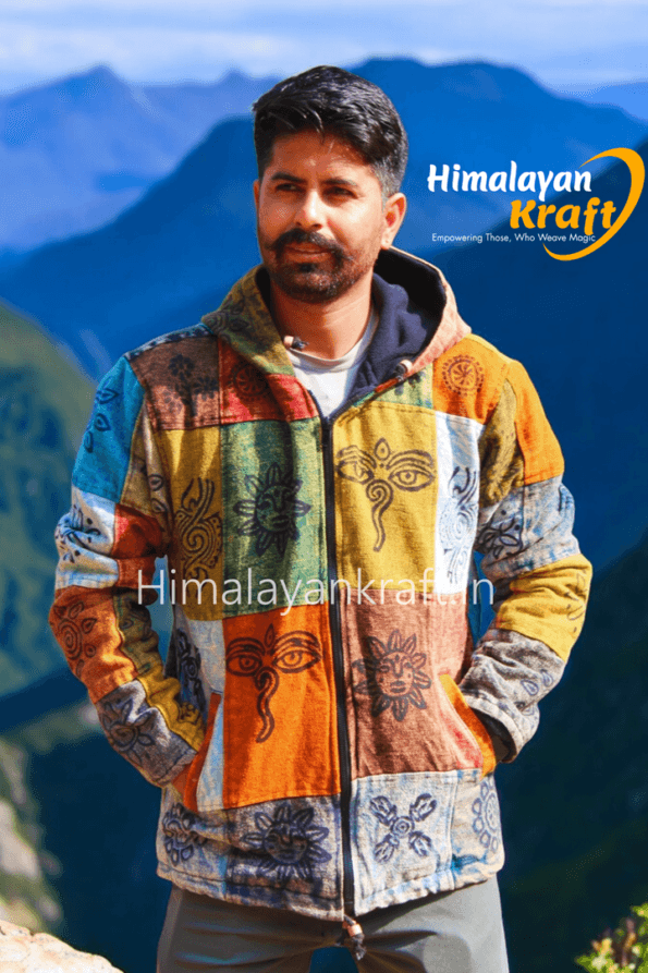 Tribal Motif Design Hoodie Jacket – Himalayan Warmth & Style