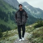 Black & Grey Pahadi Boho Patchwork Hoodie – Handmade Nepali Fleece Lined Jacket by Himalayankraft