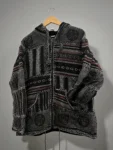 Black & Grey Pahadi Boho Patchwork Hoodie – Handmade Nepali Fleece Lined Jacket by Himalayankraft