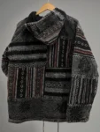 Black & Grey Pahadi Boho Patchwork Hoodie – Handmade Nepali Fleece Lined Jacket by Himalayankraft