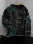 Blue Grey Himalayan Patchwork Hoodie – Handmade Cotton Fleece Boho Jacket by HimalayanKraft 8