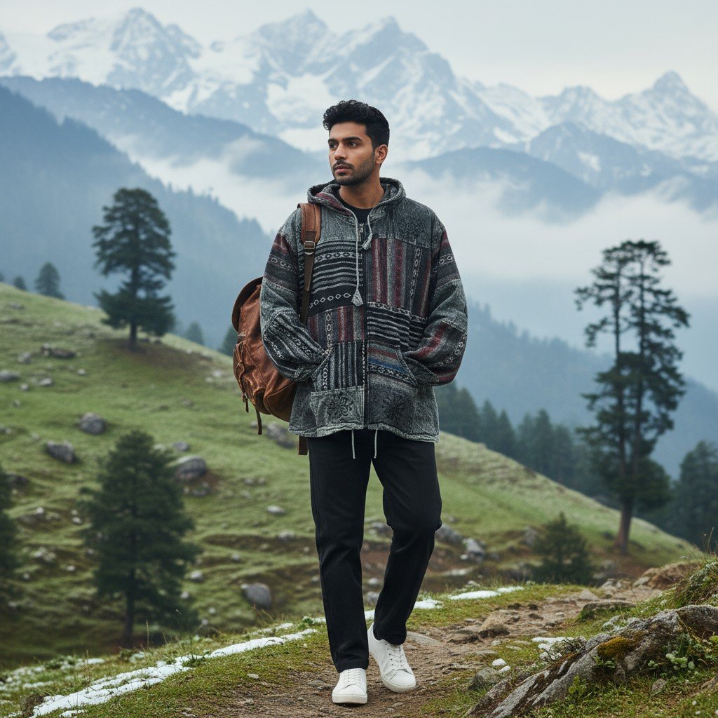 Pahadi Tibetan Style Boho Nepali Zipper Hoodie -Hippy Baja Winter Hoodie by Himalayankraft 3