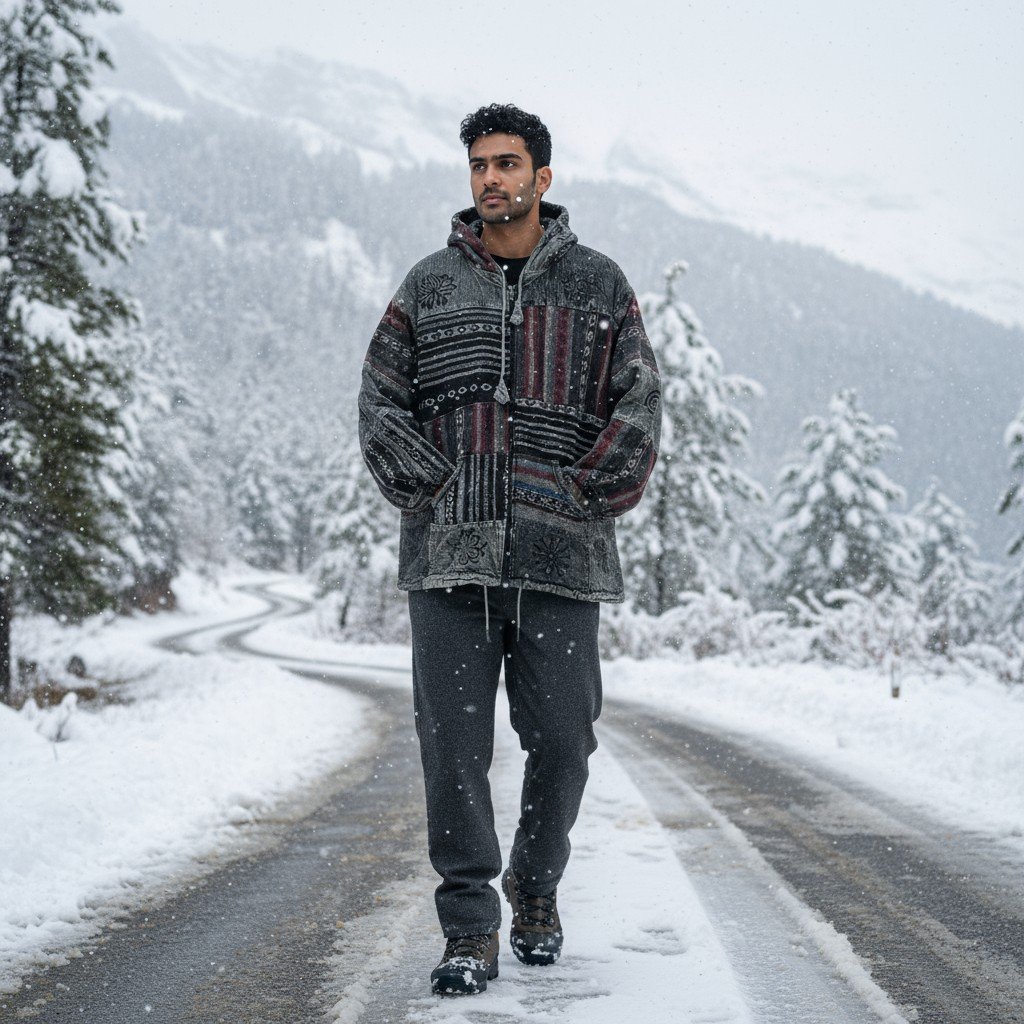 Pahadi Tibetan Style Boho Nepali Zipper Hoodie -Hippy Baja Winter Hoodie by Himalayankraft 4