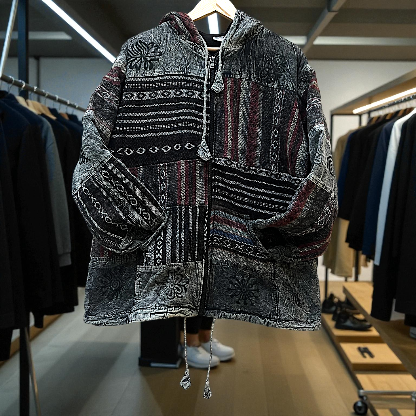 Pahadi Tibetan Style Boho Nepali Zipper Hoodie -Hippy Baja Winter Hoodie by Himalayankraft 6