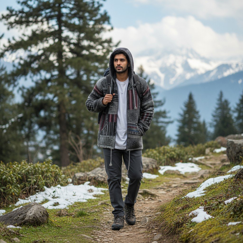 Pahadi Tibetan Style Boho Nepali Zipper Hoodie -Hippy Baja Winter Hoodie by Himalayankraft