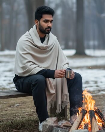 Plain Pure Wool Men’s Shawl (Lohi) | Handloom Woven Kullu Dushala – Oversized Winter Wrap