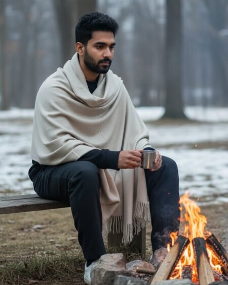 Plain Pure Wool Men’s Shawl (Lohi) | Handloom Woven Kullu Dushala – Oversized Winter Wrap