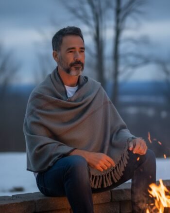 Dark Grey Plain Pure Wool Men’s Shawl (Lohi) | Kullu Handloom Oversized Dushala