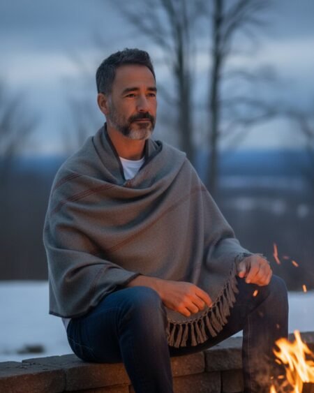 Dark Grey Plain Pure Wool Men’s Shawl (Lohi) | Kullu Handloom Oversized Dushala