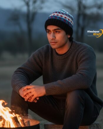 Multicolor Hand Knitted Woolen Beanie Cap from Himachal