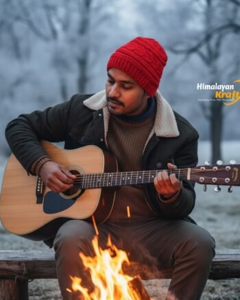 Red Hand Knitted Woolen Beanie Cap from Himachal