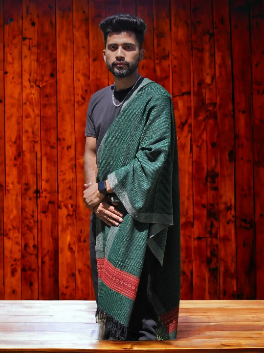 Kullu-Kingri-Design-Mens-Handloom-Woven-Wool-Stole-Scarf-Himalayankraft-Green-1.2.webp