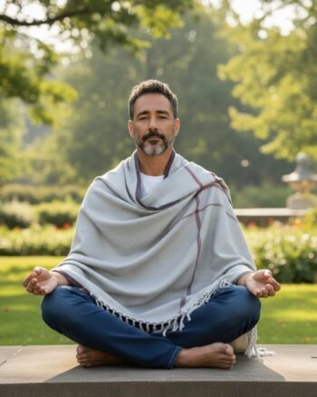 Light Grey Plain Pure Wool Meditation Shawl (Lohi) | Kullu Handloom Prayer Dushala – Oversized