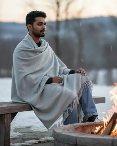 Natural Grey Plain Pure Wool Men’s Shawl (Lohi) | Kullu Handloom Meditation & Prayer Dushala