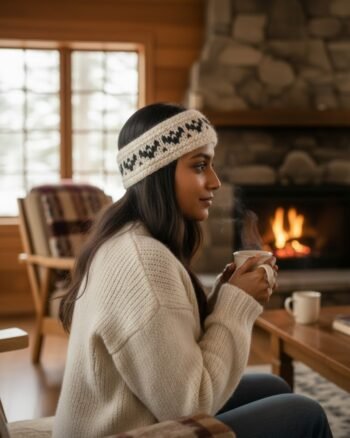 Angora wool headband ear warmer hand knitted in Kullu Himachal