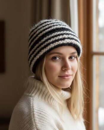 Angora wool long beanie cap covering ears fully handmade in Himachal